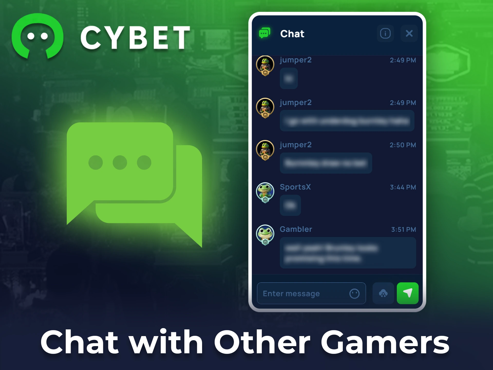 The Cybet app lets users chat in real-time while playing, perfect for sharing strategies or discussing live events.