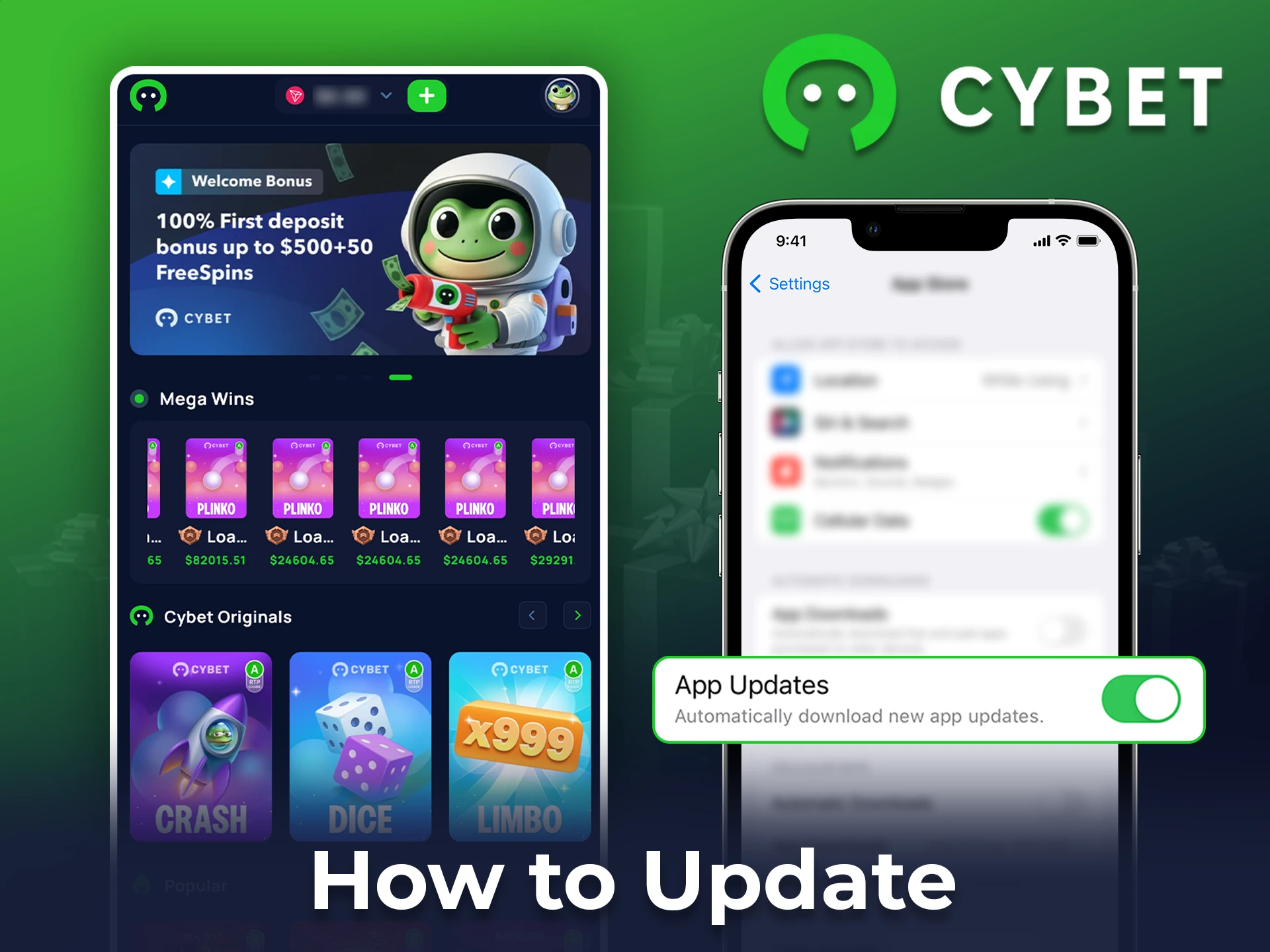 Go to Settings, select Cybet App, and enable auto-update or manually update. For PWA users, the app auto-updates with every launch.