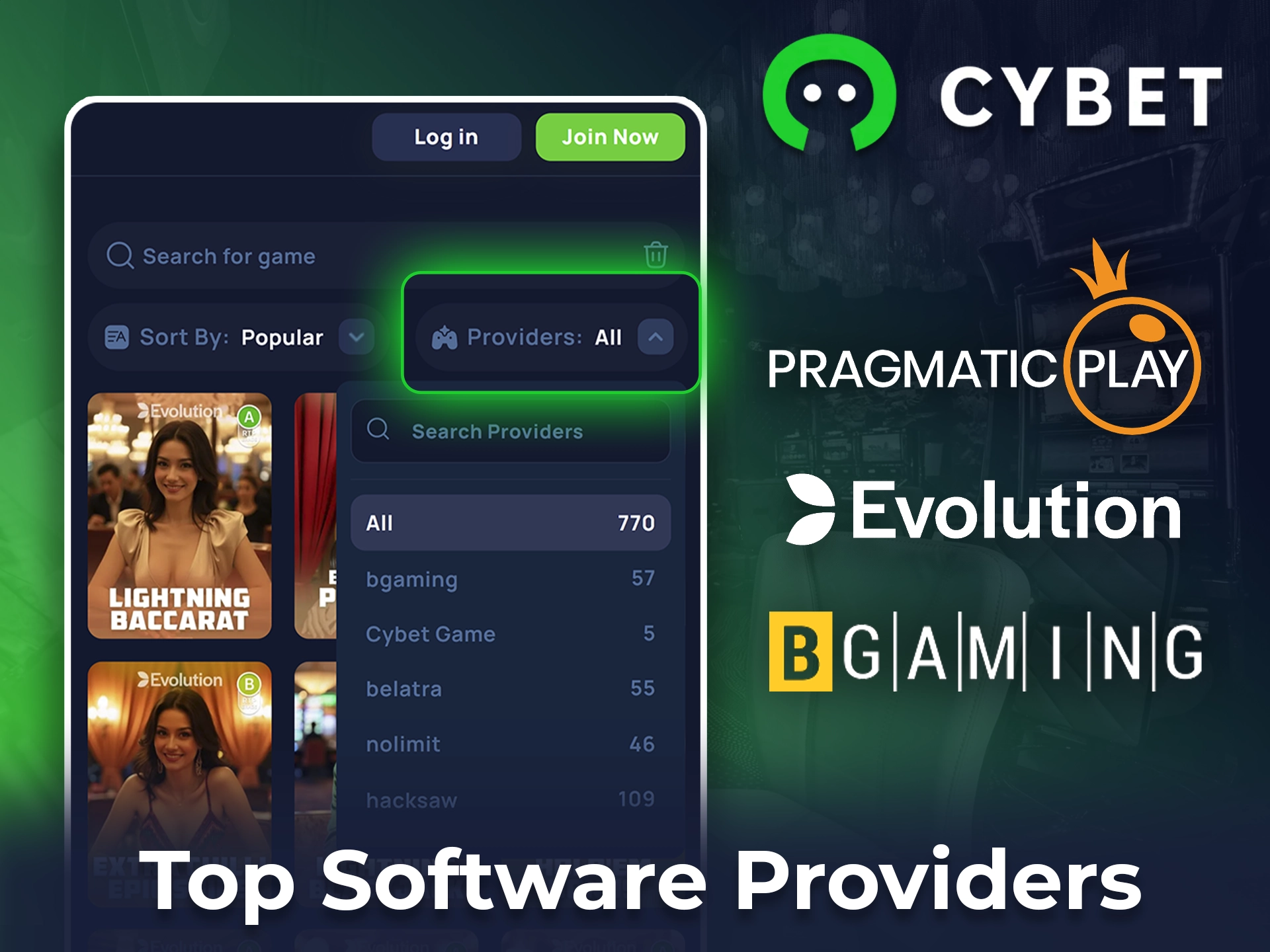 Cybet partners with top providers like Pragmatic Play, Evolution, and BGaming for high-quality, fair games.