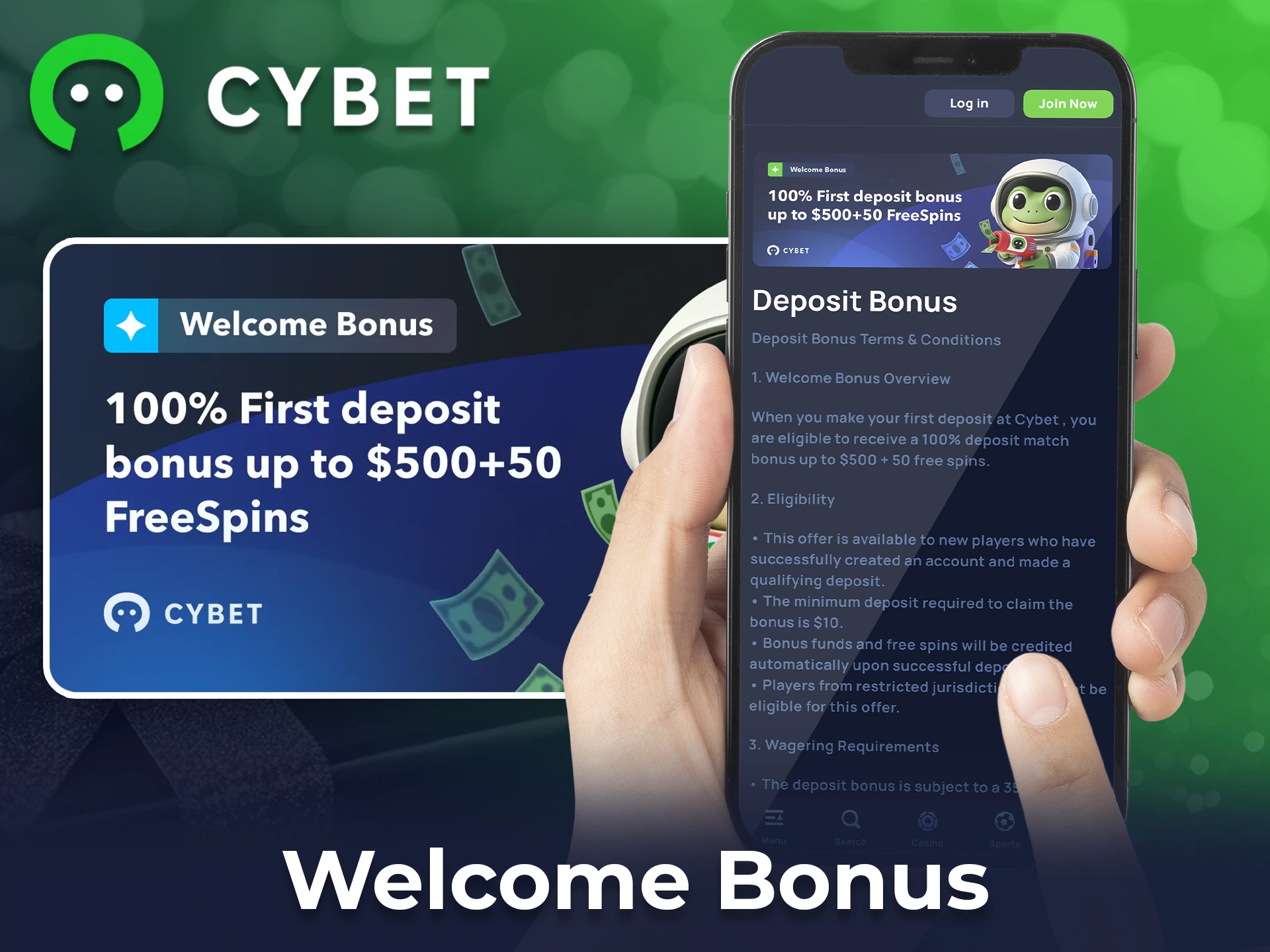 New users get a 100% bonus up to $500 and 50 free spins with a $10 deposit.