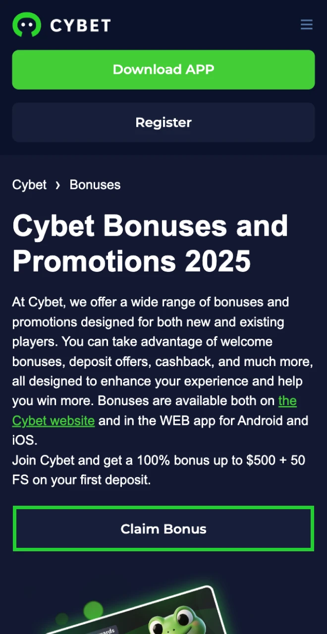 Register at Cybet online casino and receive a welcome bonus.