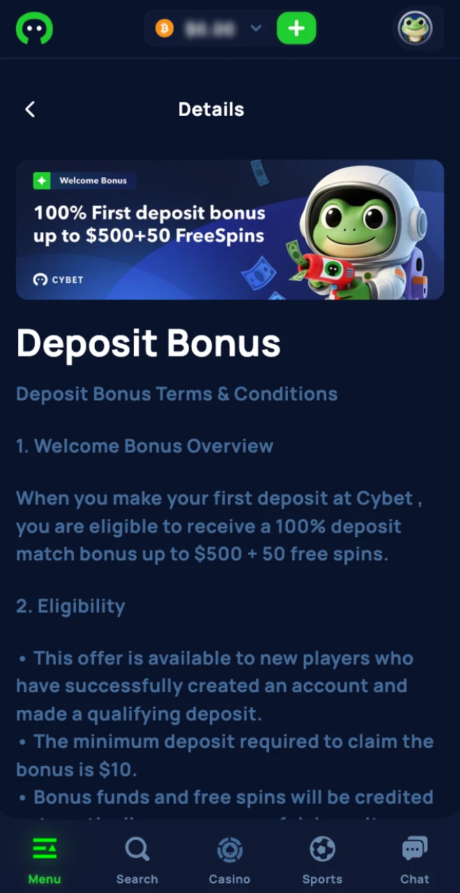 Read the rules for using the welcome bonus at Cybet Online Casino.