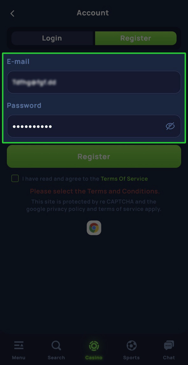 Fill in the required fields to register with Cybet.