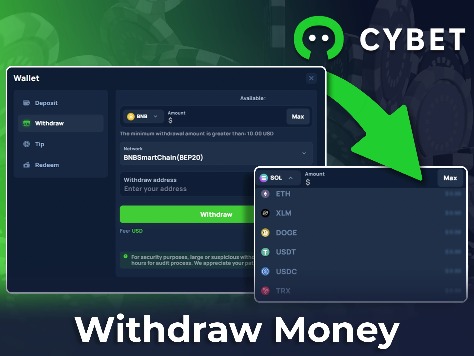 Get instant withdrawals to your accounts with Cybet.