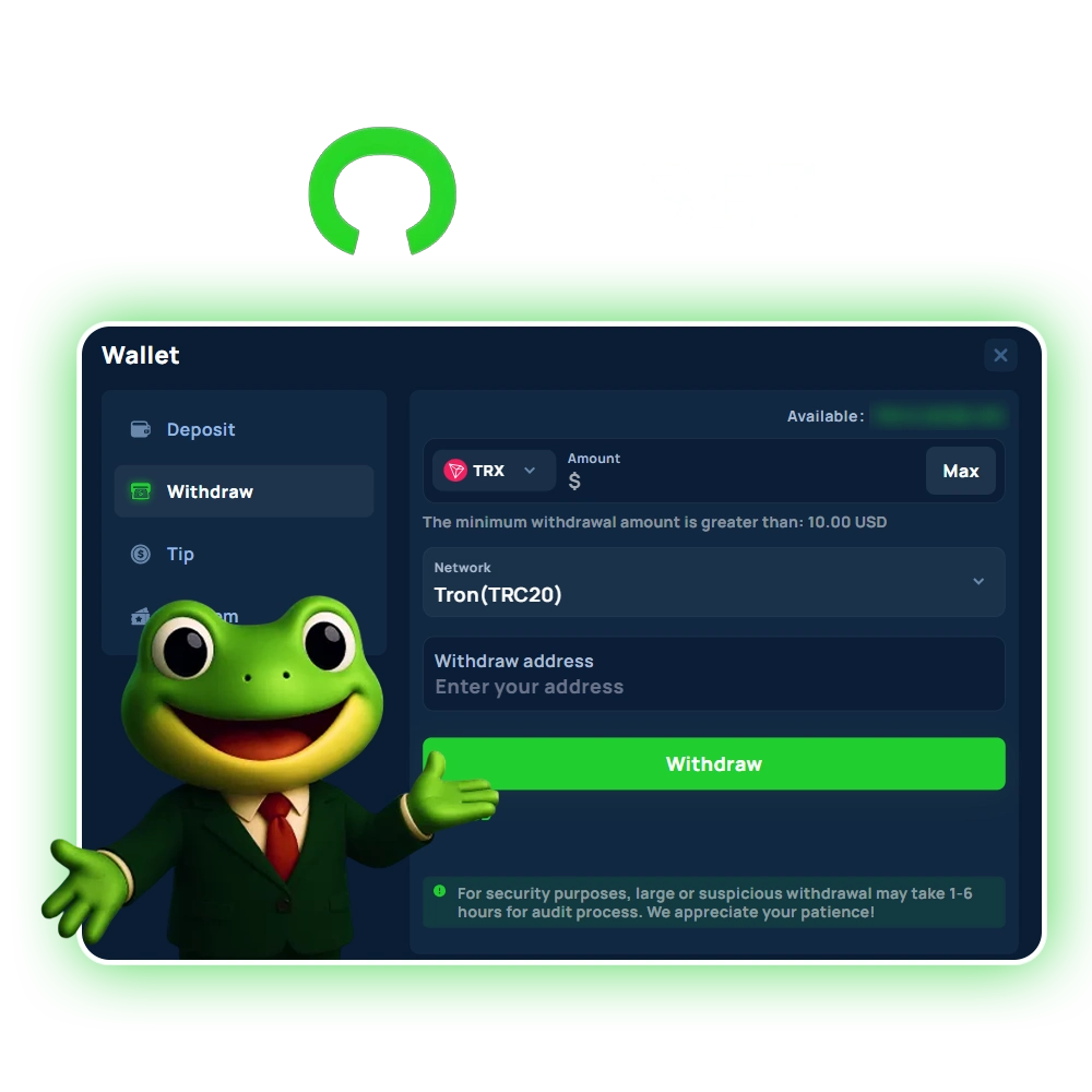 Withdraw quickly via popular cryptocurrencies with clear instructions, limits, and terms on the website and app.