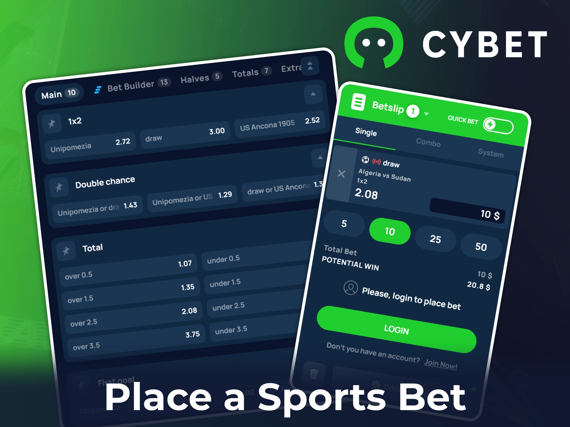 Follow those steps to place your first sports bet at Cybet.