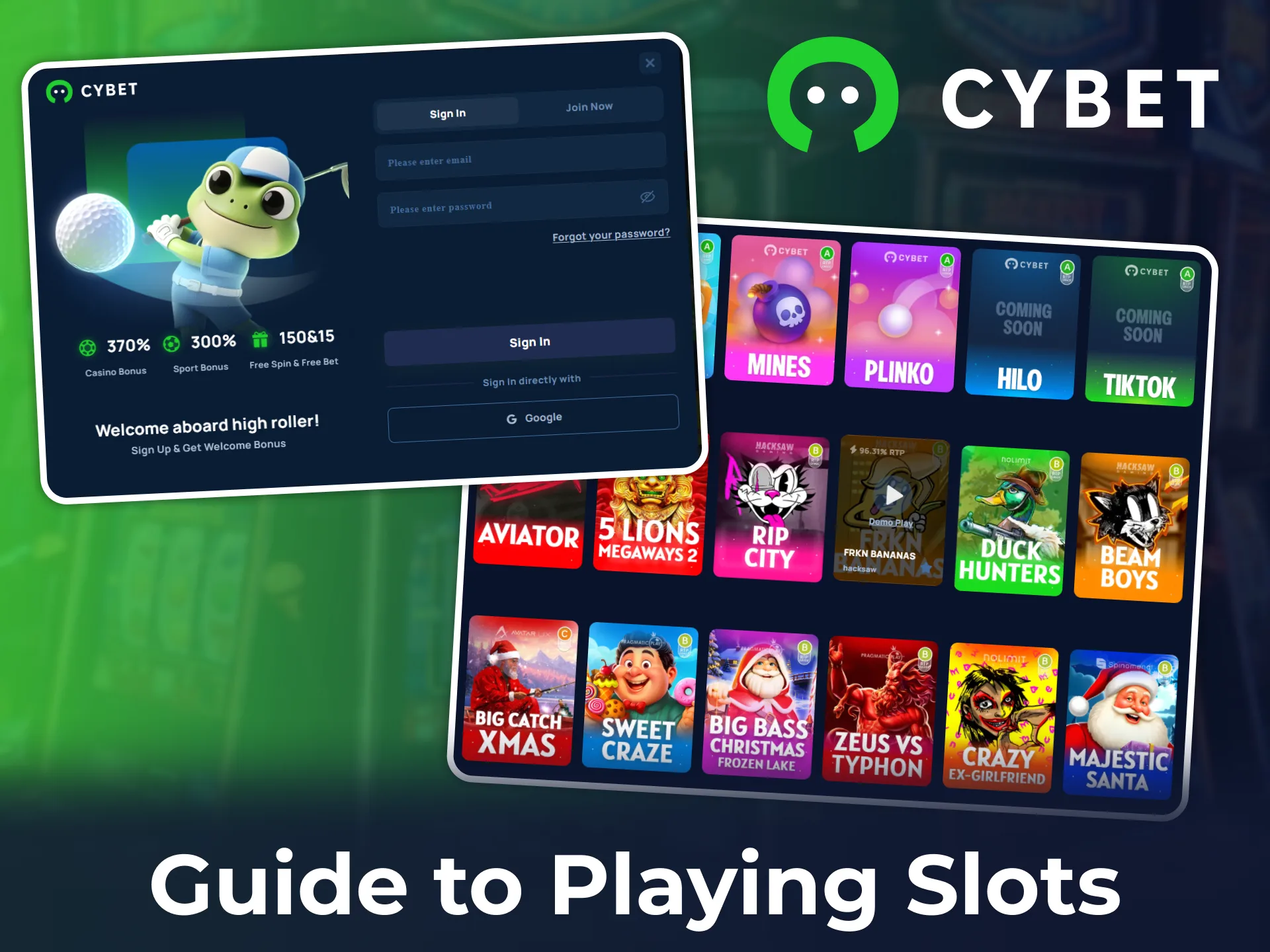 Create an account to start playing slots at Cybet.