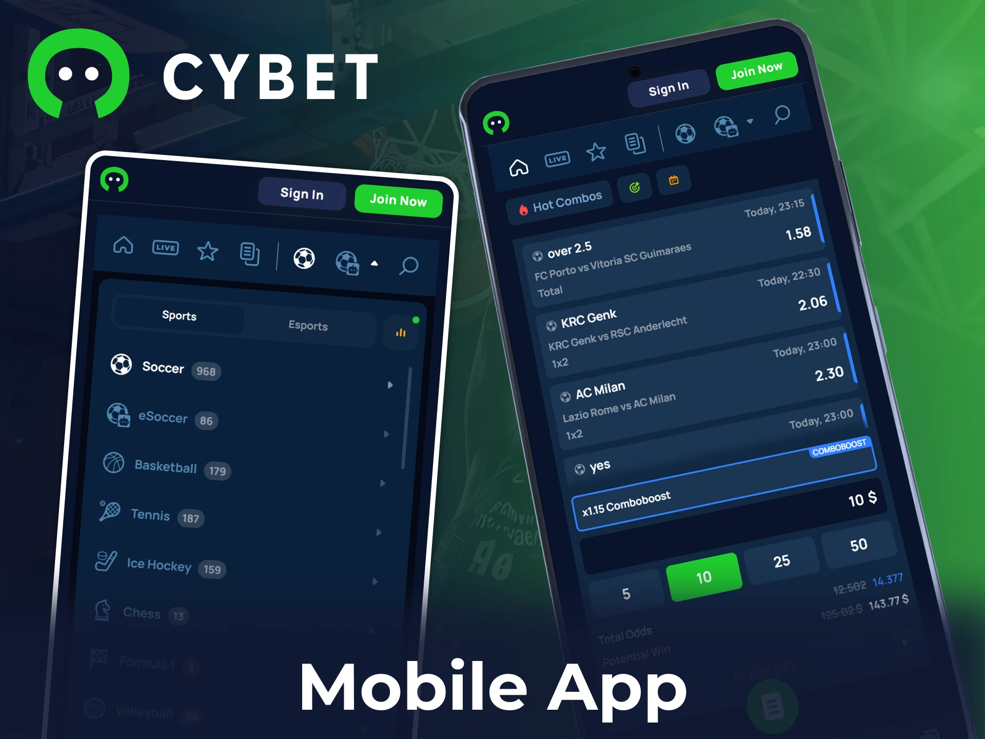 Use Cybet mobile version to control your bets and win more.
