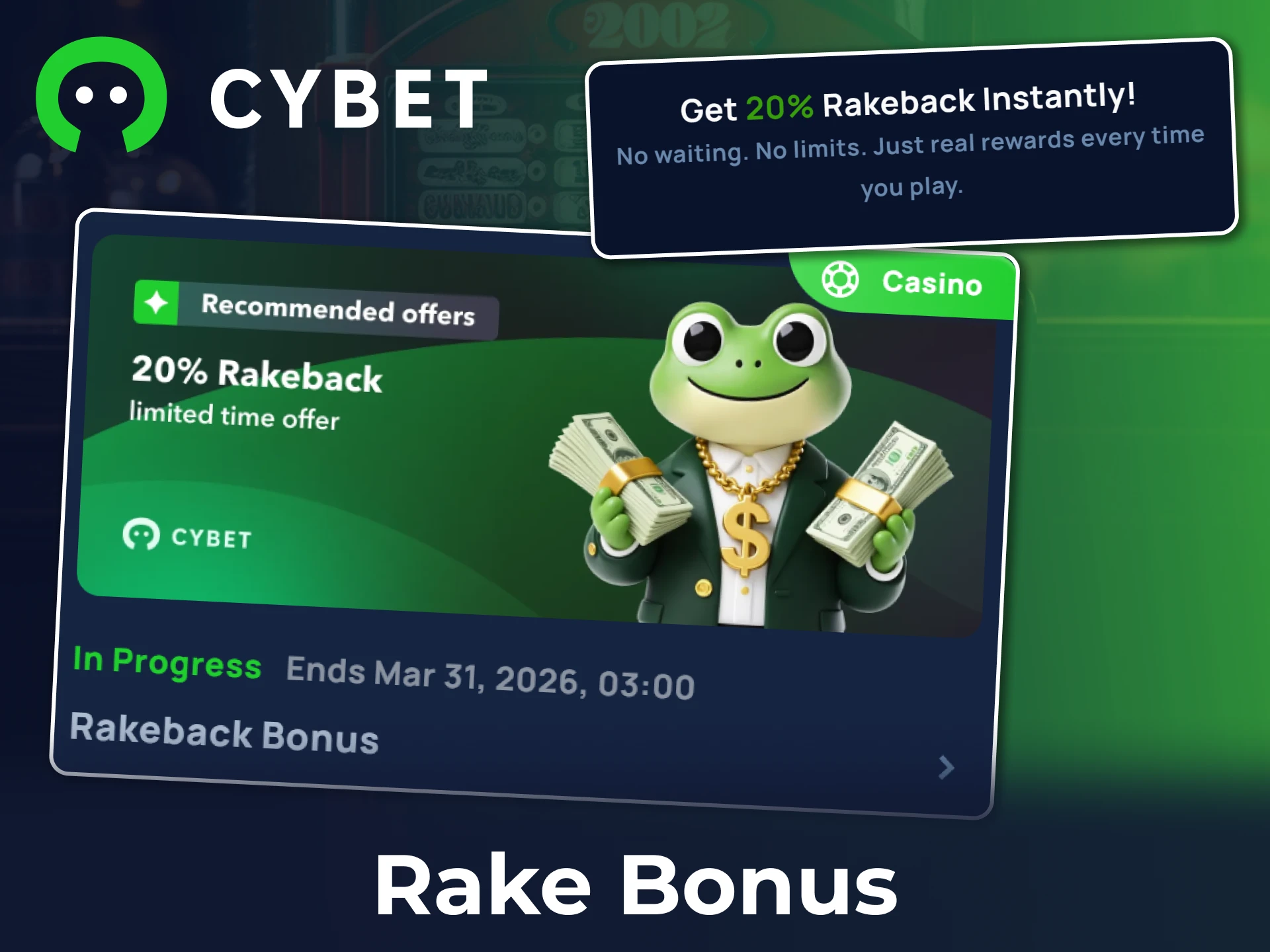 Increase your potential winnings with the Cybet rake bonus promotion.