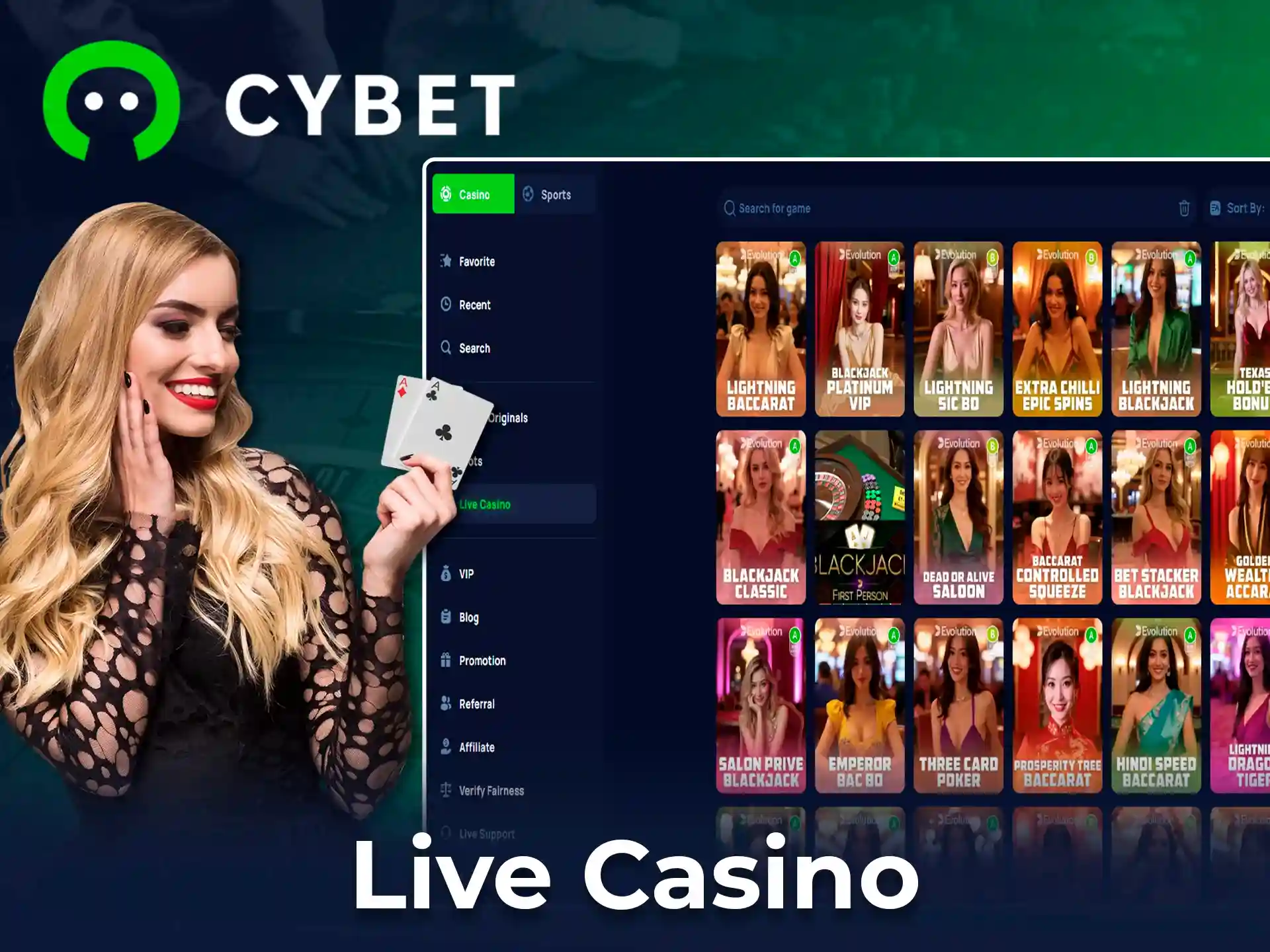 Cybet live casino section.