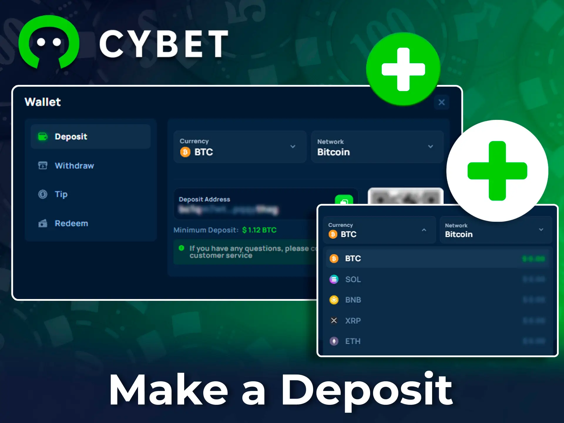 Available deposit methods at Cybet