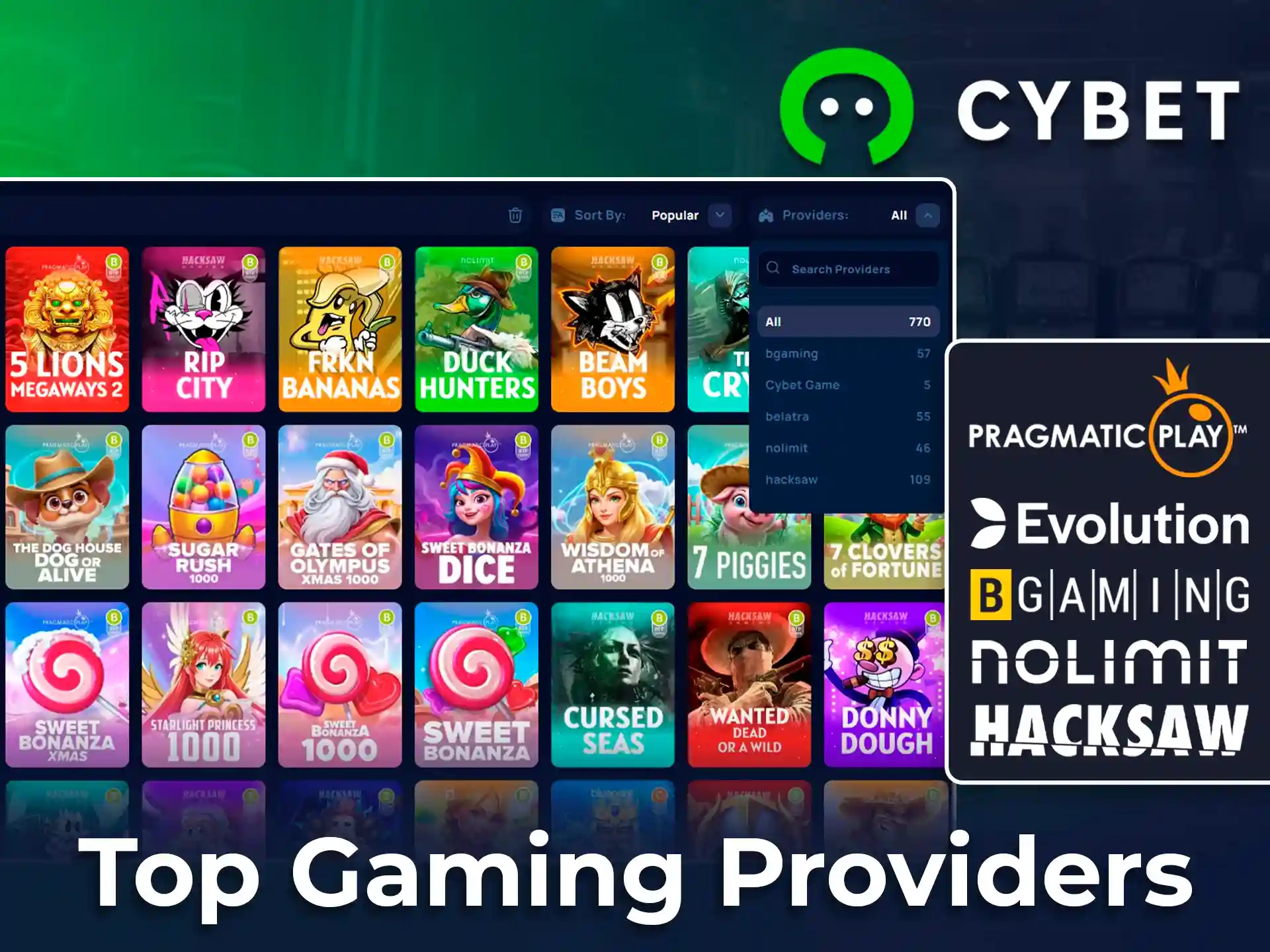Top betting game providers at Cybet.